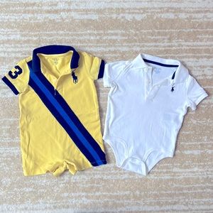 (2) Ralph Lauren Blue stripe large pony shortall & white body suit